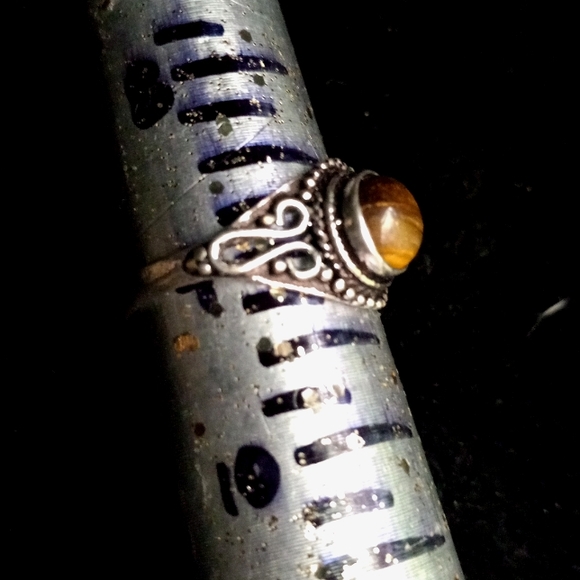 125 Tiger Eye Silver Gemstone Ring size 9 stamped 925 shipping sale - Picture 7 of 9